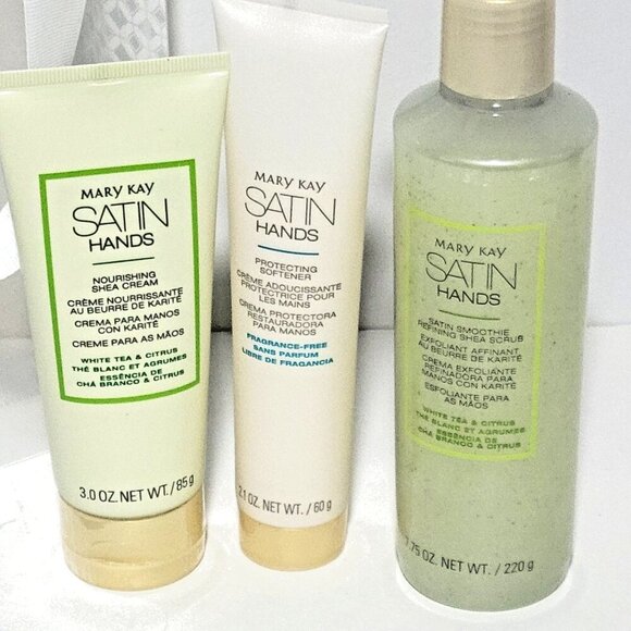 Mary Kay Satin Hands Pampering Set Refining Shea Scrub Protecting Softener Cream - Picture 2 of 3